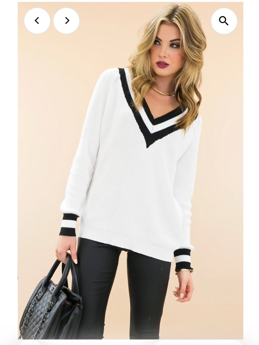 Mono B black & white varsity style v neck sweater